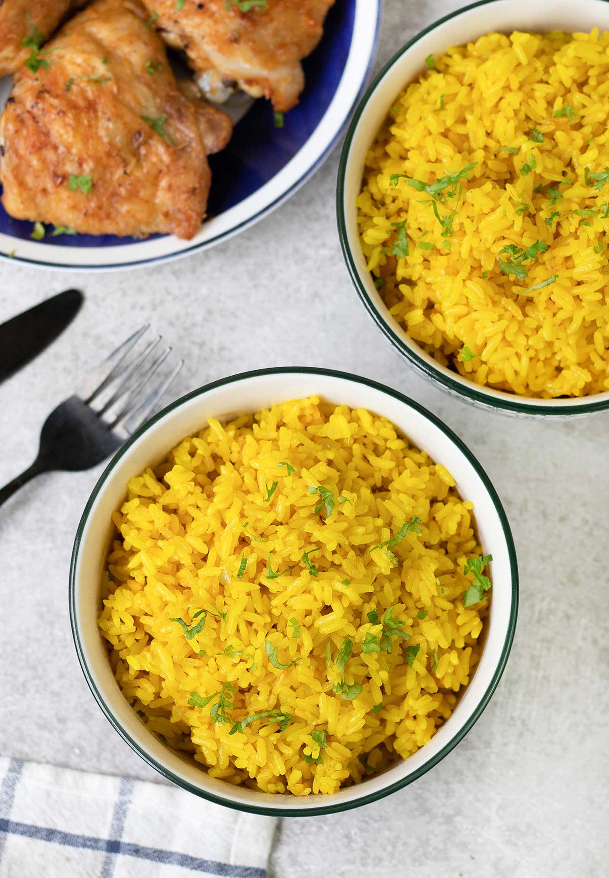 Turmeric rice in a bowl.