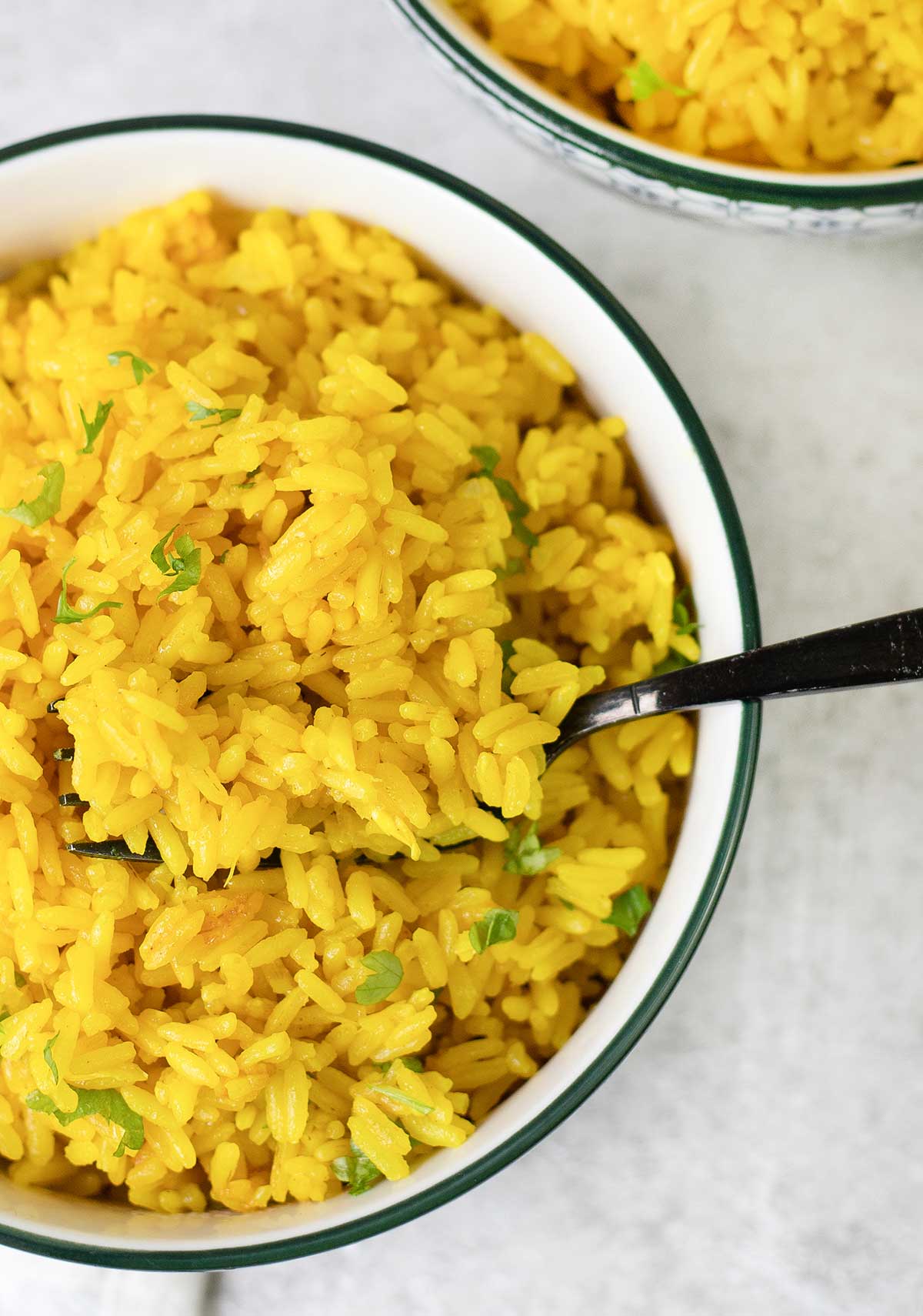 Turmeric rice in a bowl.