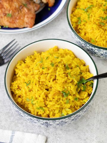 Turmeric rice in a bowl.