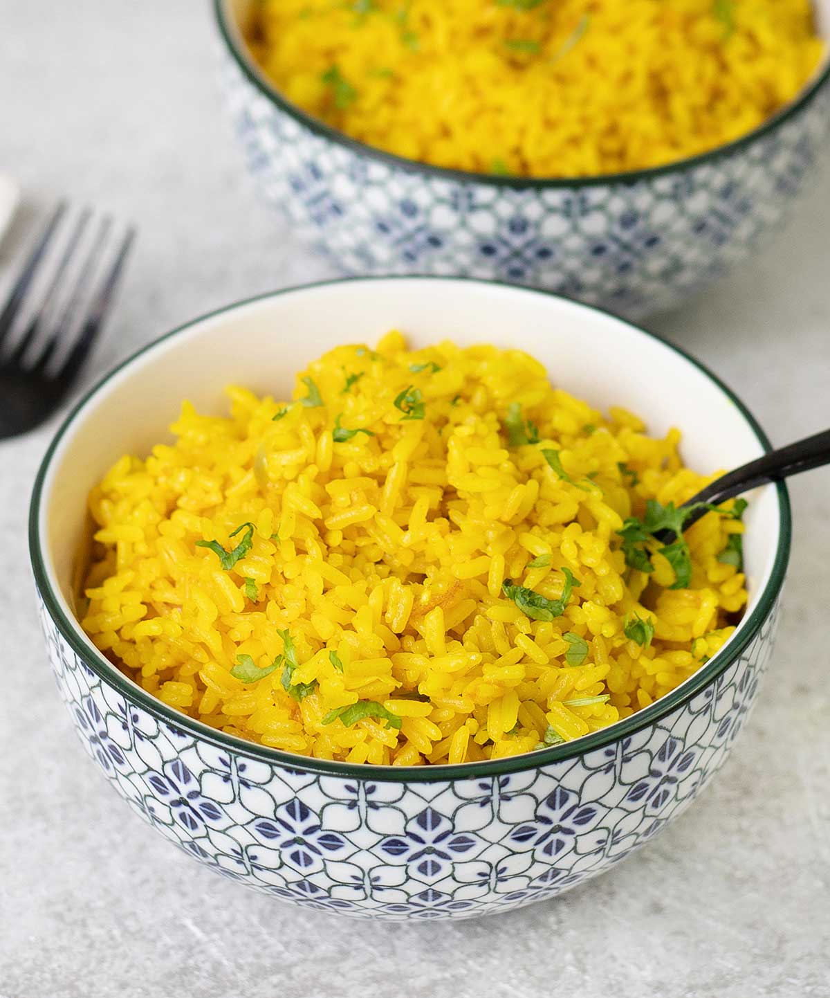 Turmeric rice in a bowl.