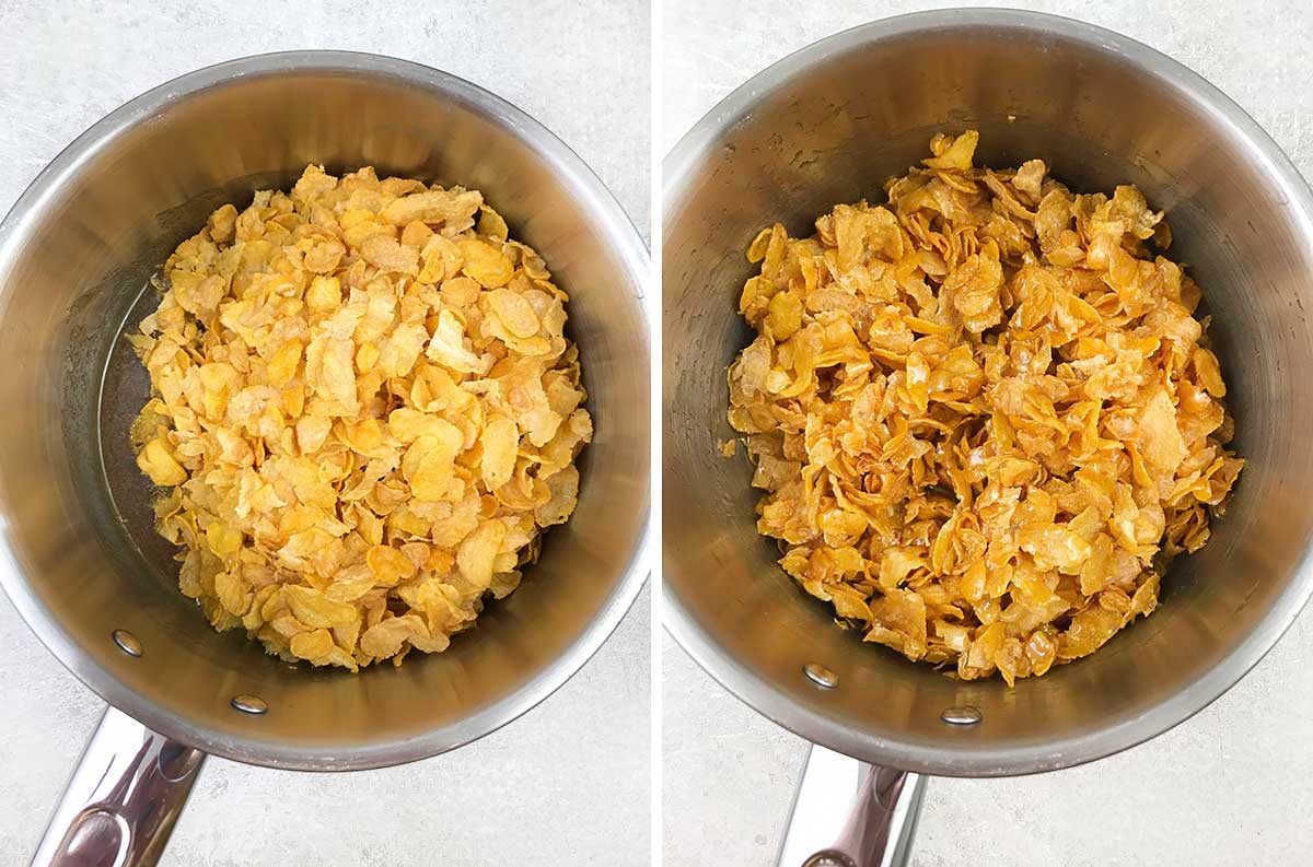Stir in cornflakes and mix to coat.