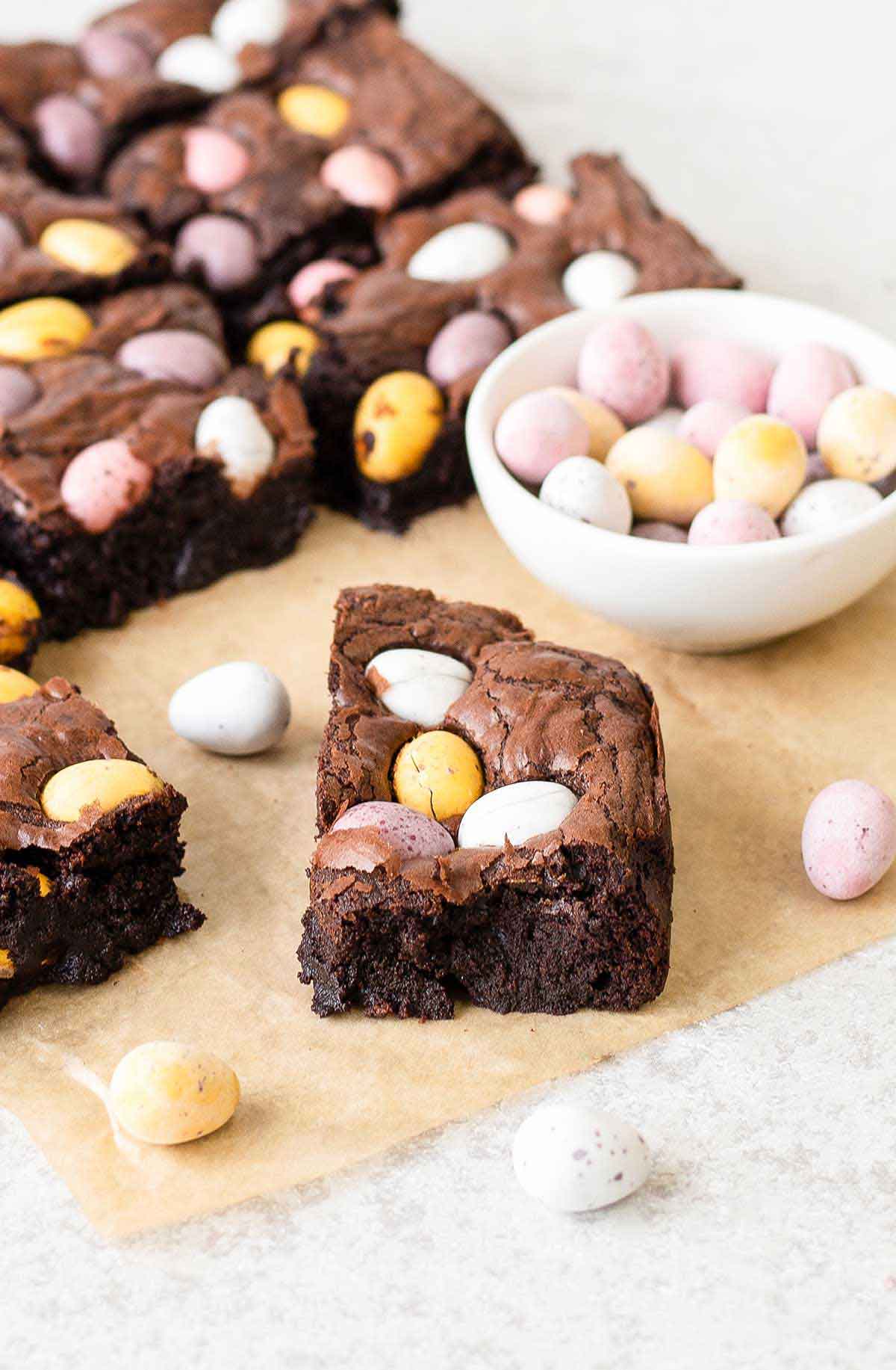 Easter brownies with Cadbury mini eggs.