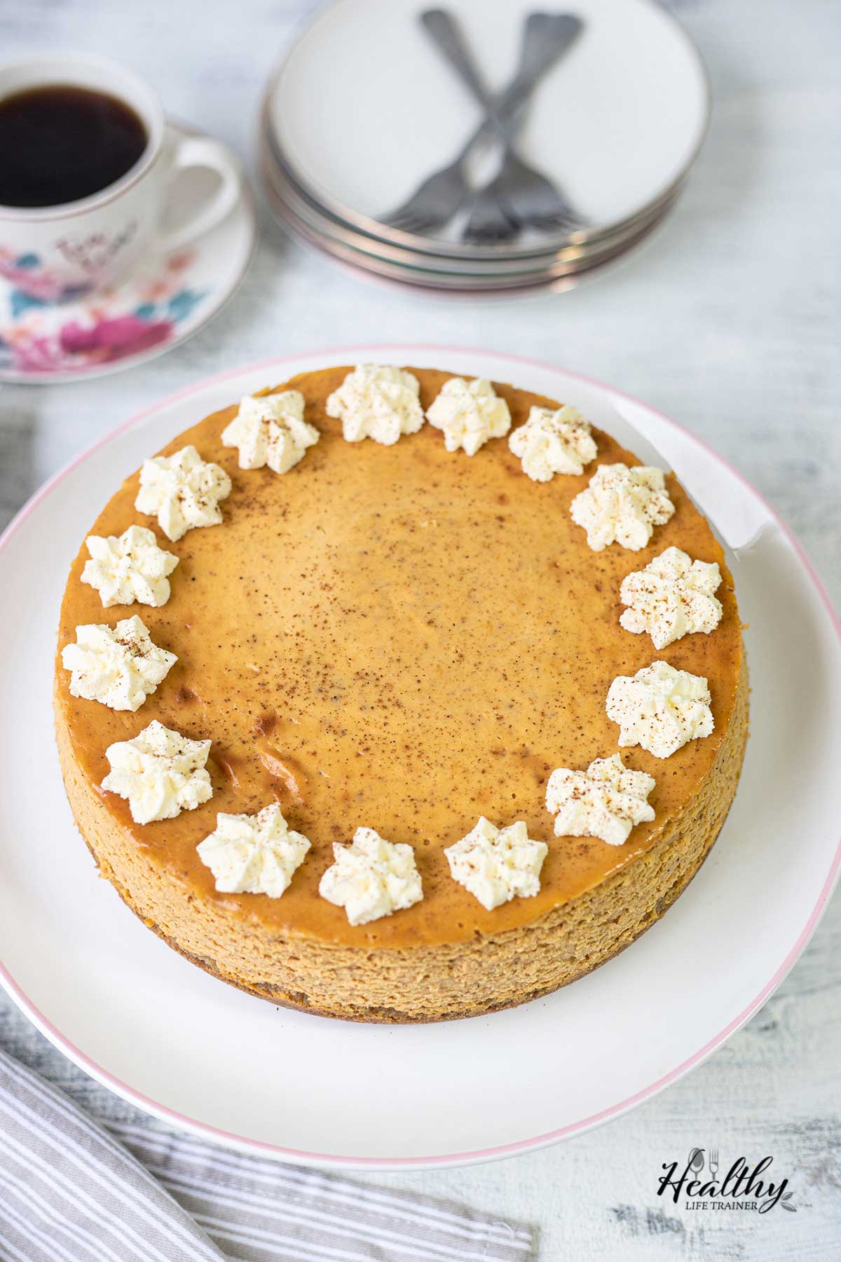 An whole Philadelphia pumpkin cheesecake.