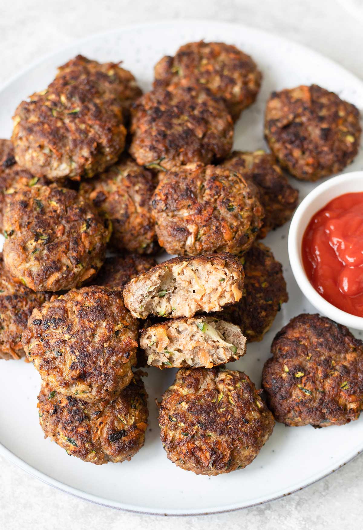 Beef Rissoles on a serving plate.