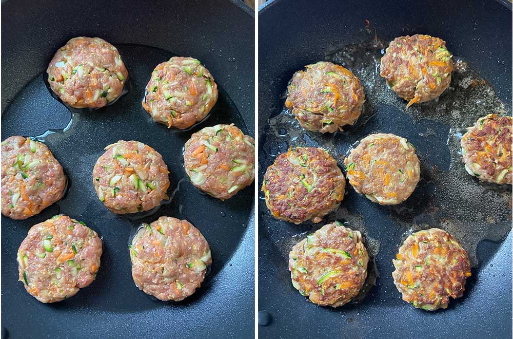 Heat the oil and fry the patties.