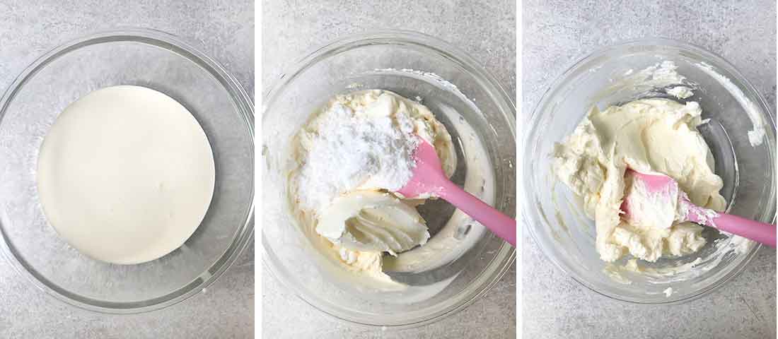 Steps of making the cream cheese frosting by photos.