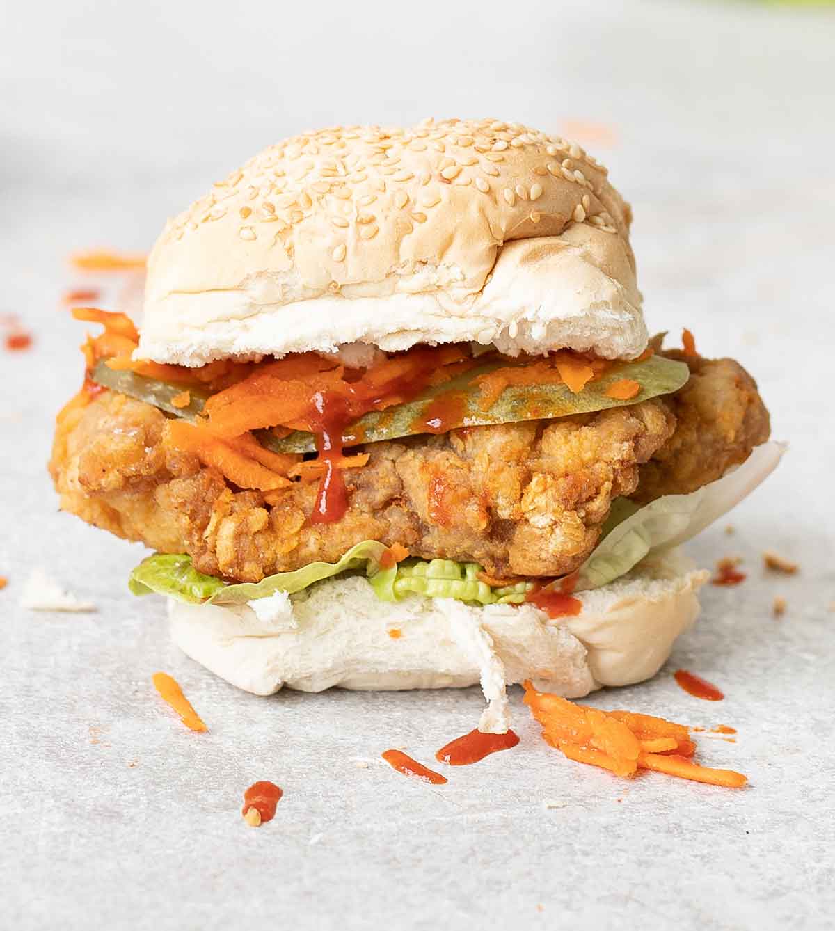 Fried chicken burger sandwich.