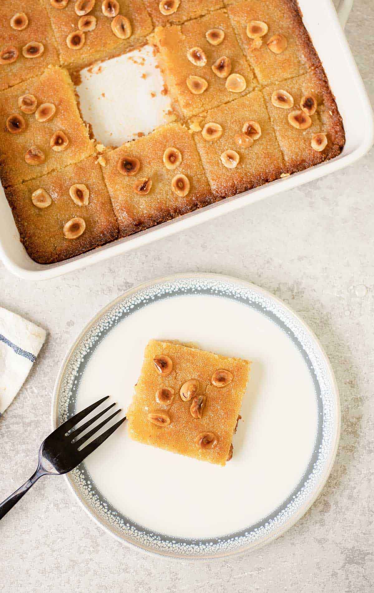 Egyptian Basbousa (Semolina Cake) slice.