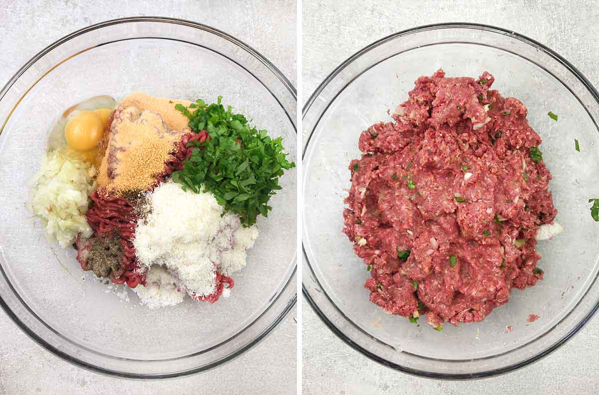 Mix all the meatball ingredients in a mixing bowl.