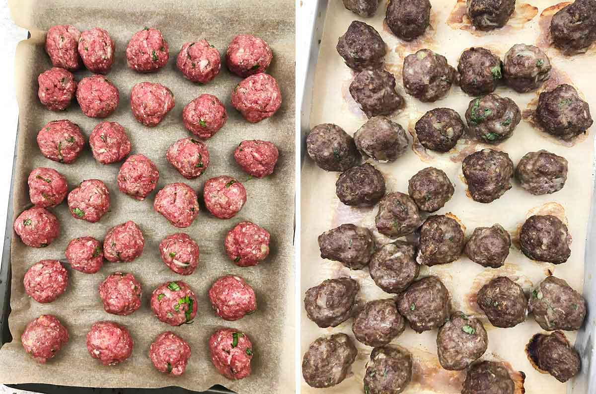 Form the mixture into 2-inch meatballs and put them in a baking sheet.