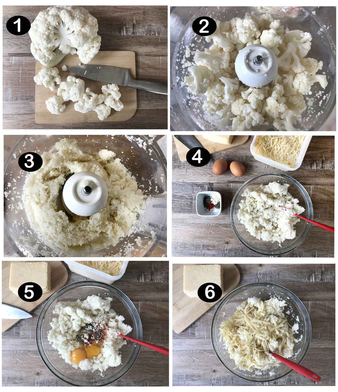 Step-by-step photos of making cauliflower cheese bread.