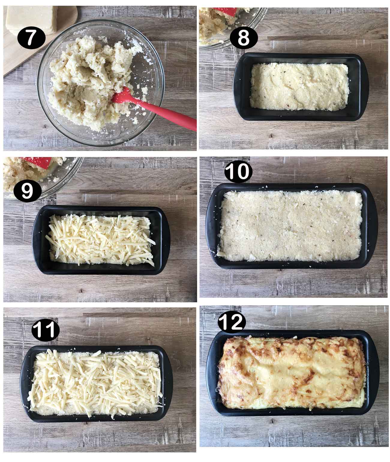 Step-by-step photos of making cauliflower cheese bread.