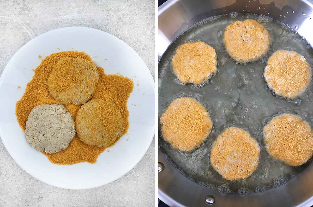 Shape the patties and fry in the oil.