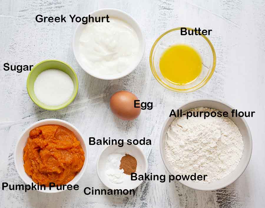 Ingredients of pumpkin pancakes recipe.
