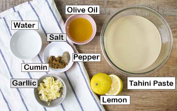 Ingredients to make tahini sauce.