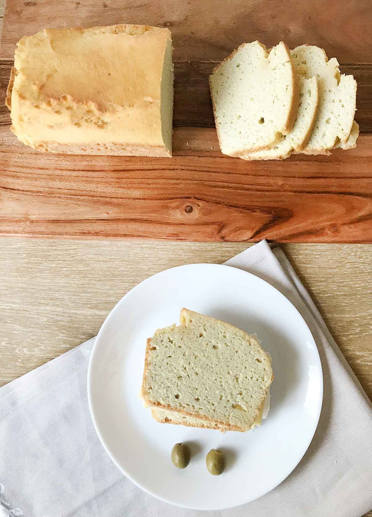 Homemade gluten-free keto bread slices in a plate.