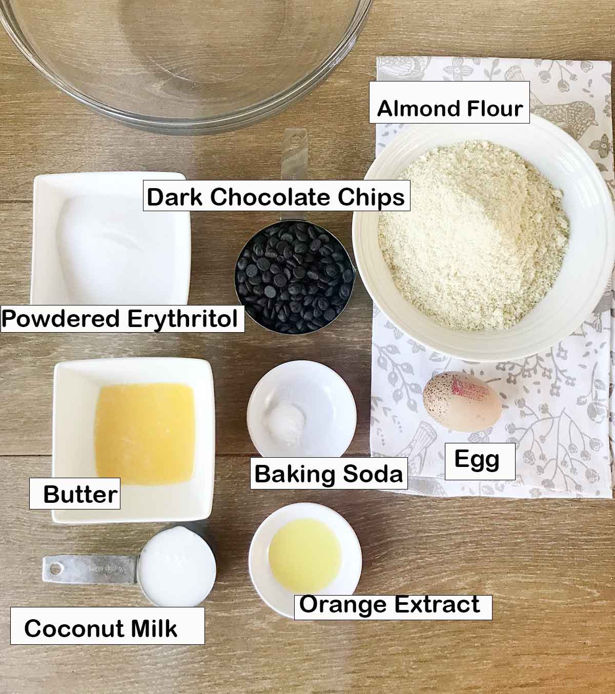 Labeled ingredients on the table.