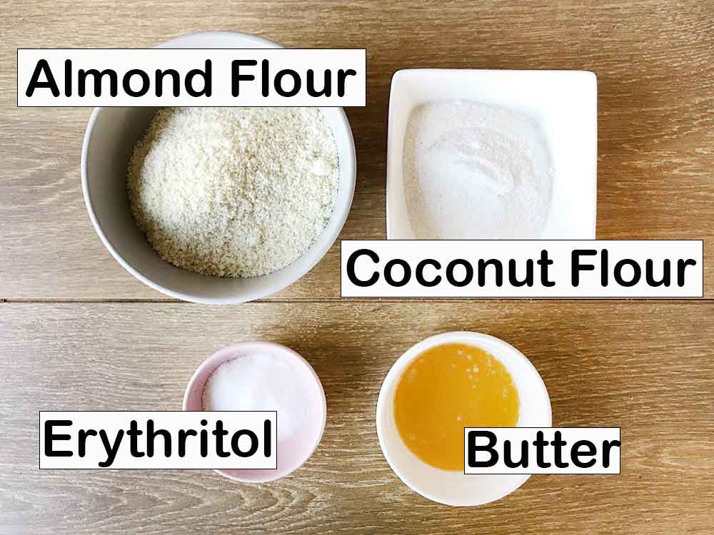 labeled ingredients for making the cheesecake crust.