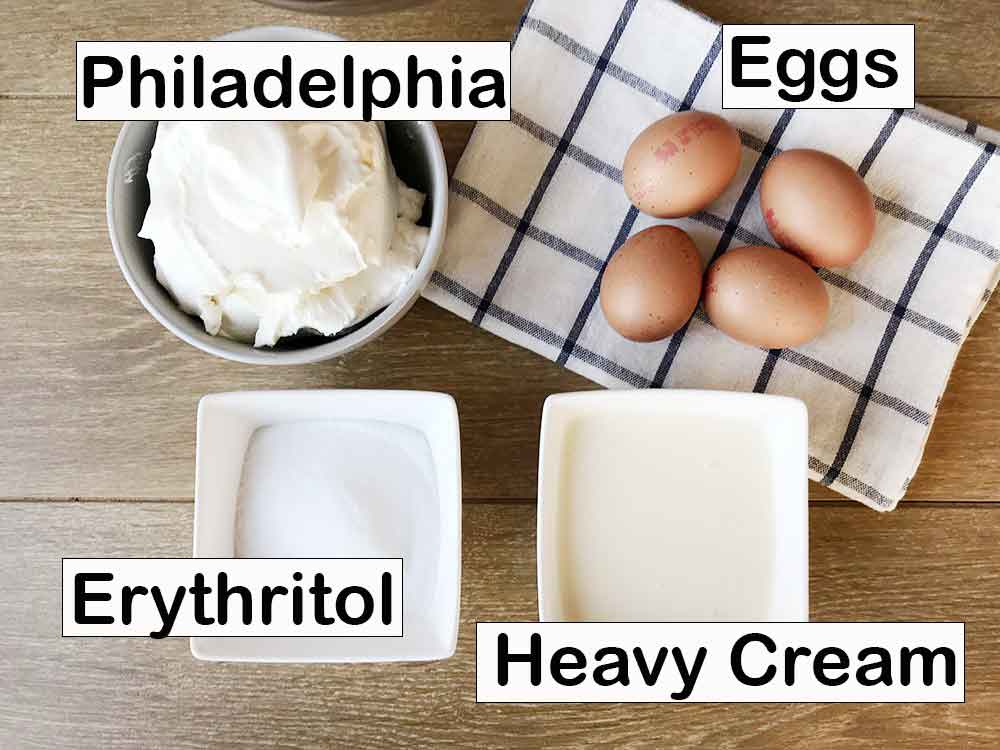 labeled ingredients for making the cheesecake filling.