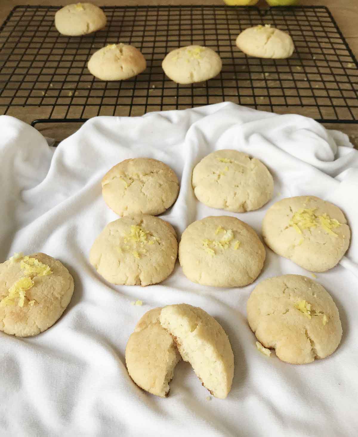 Sugar free, diabetic lemon cookies topped with lemon zest.