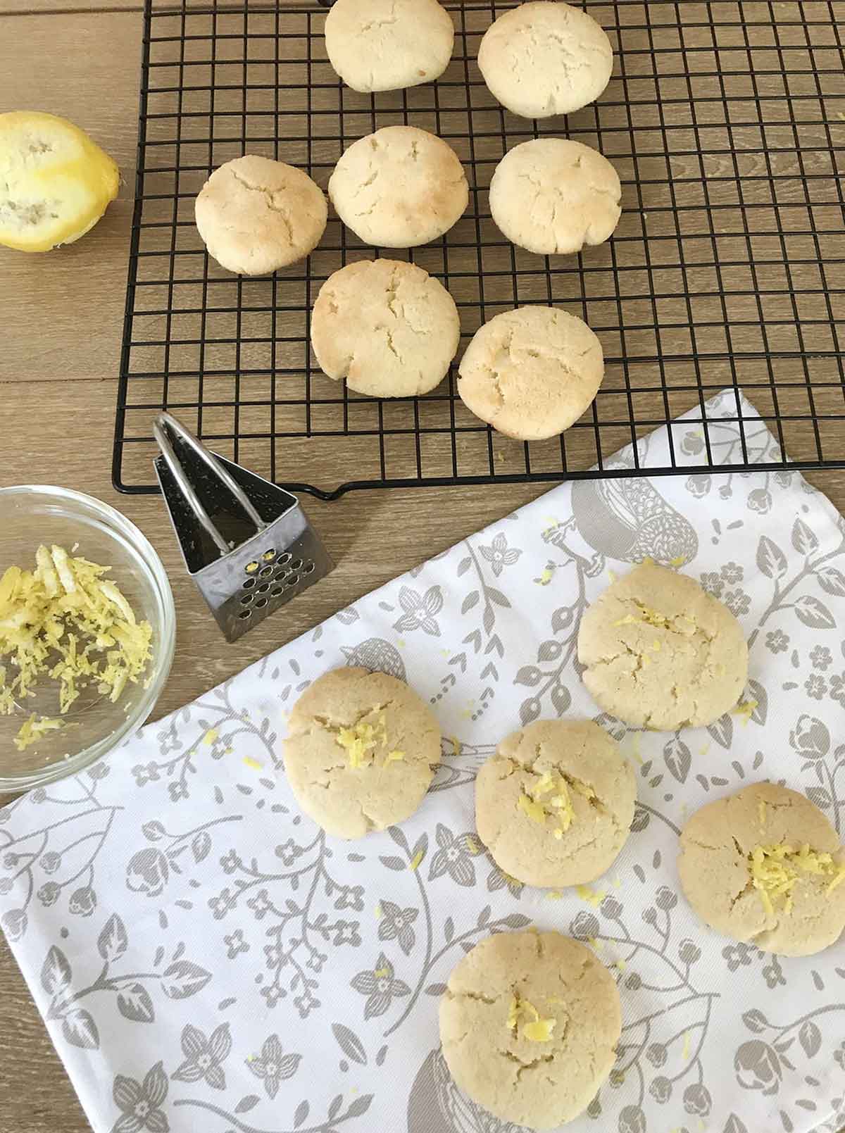 Sugar free, diabetic lemon cookies topped with lemon zest.