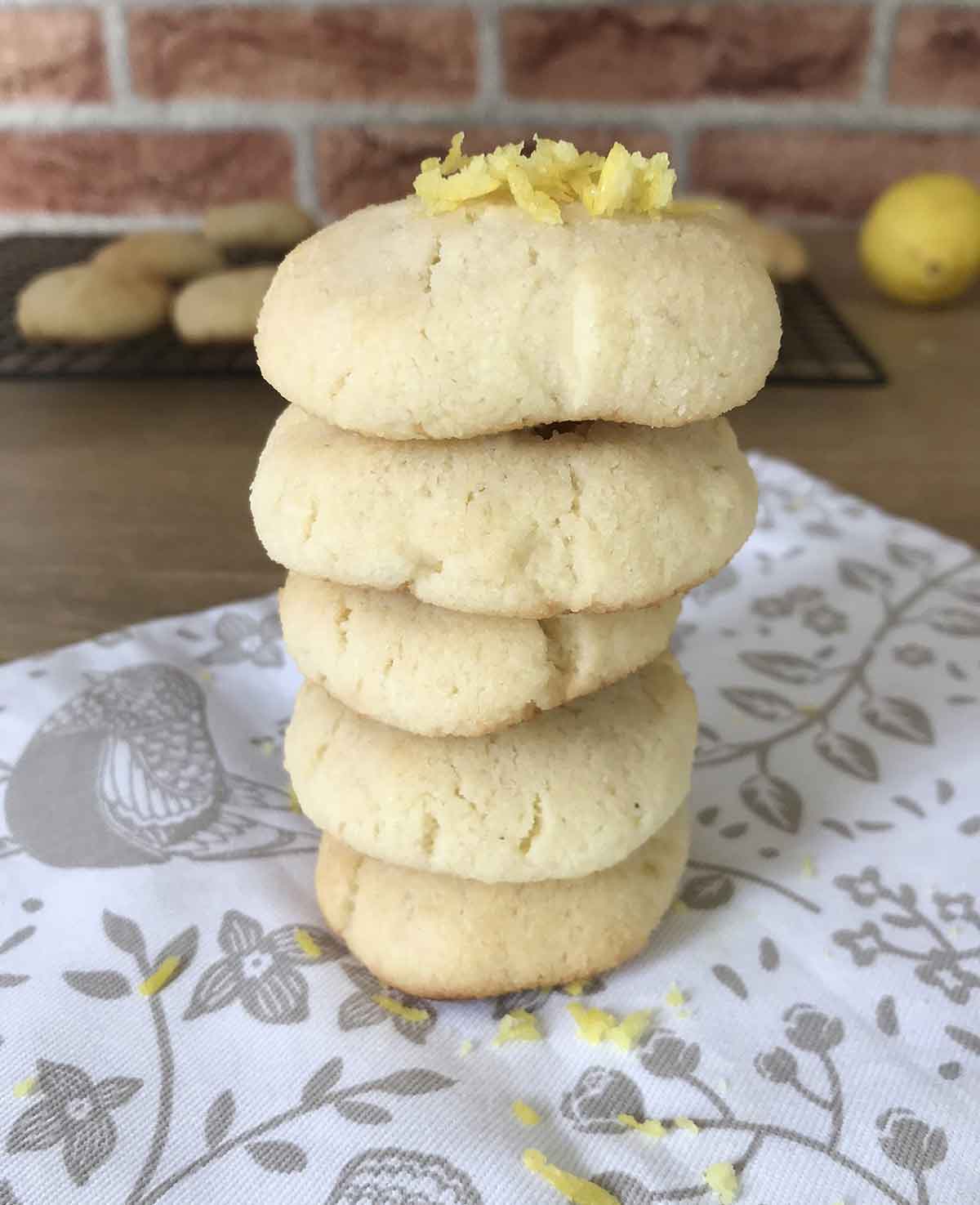 Sugar free, diabetic lemon cookies topped with lemon zest.