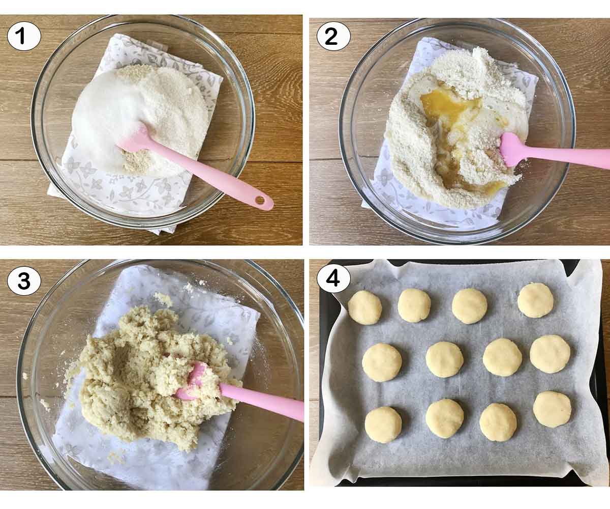 Steps of making sugar free lemon cookies.