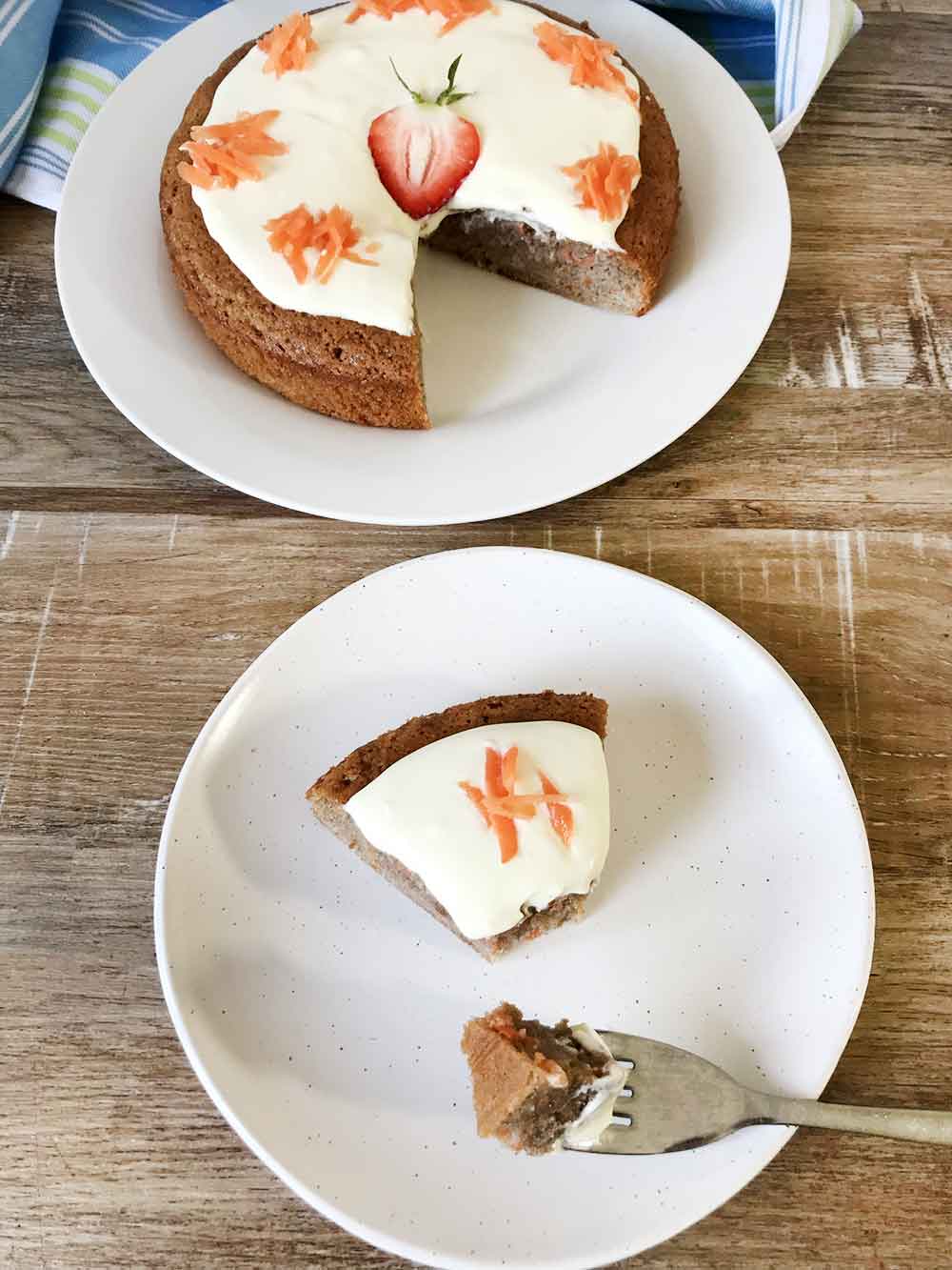 Eat a slice of gluten-free, almond flour carrot cake.