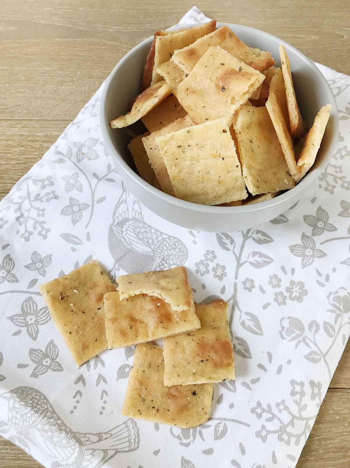 Gluten free cheese crackers on the table.