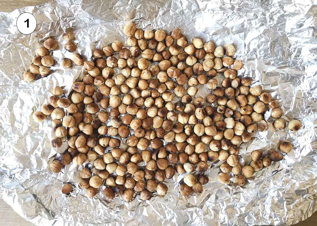 Roasted hazelnuts.