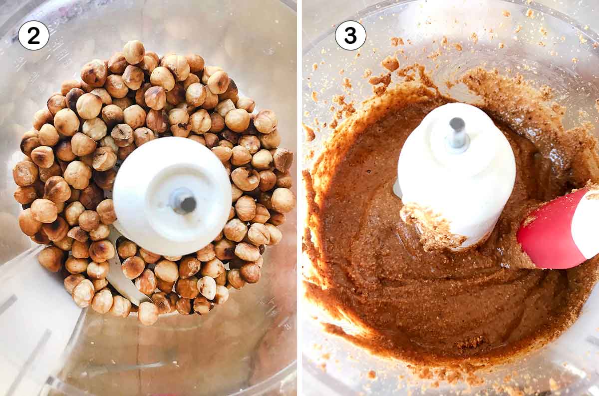 Put Roasted hazelnuts in the food processor, blend until smooth.