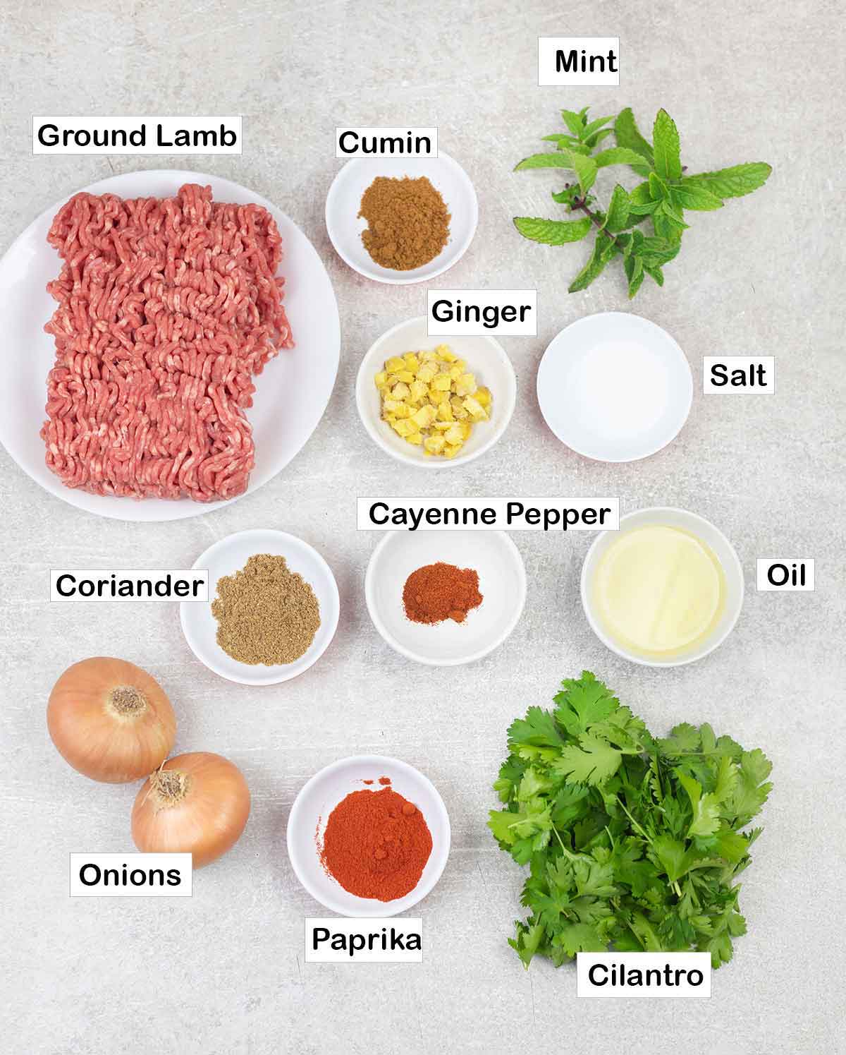 Labeled ingredients on table.