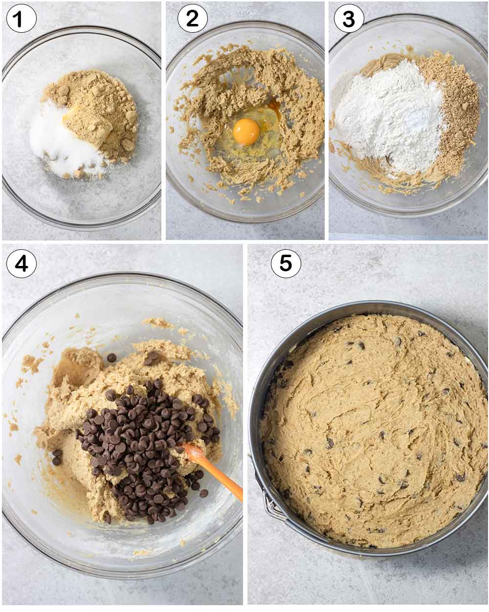 Steps of making S'mores cookie cake.