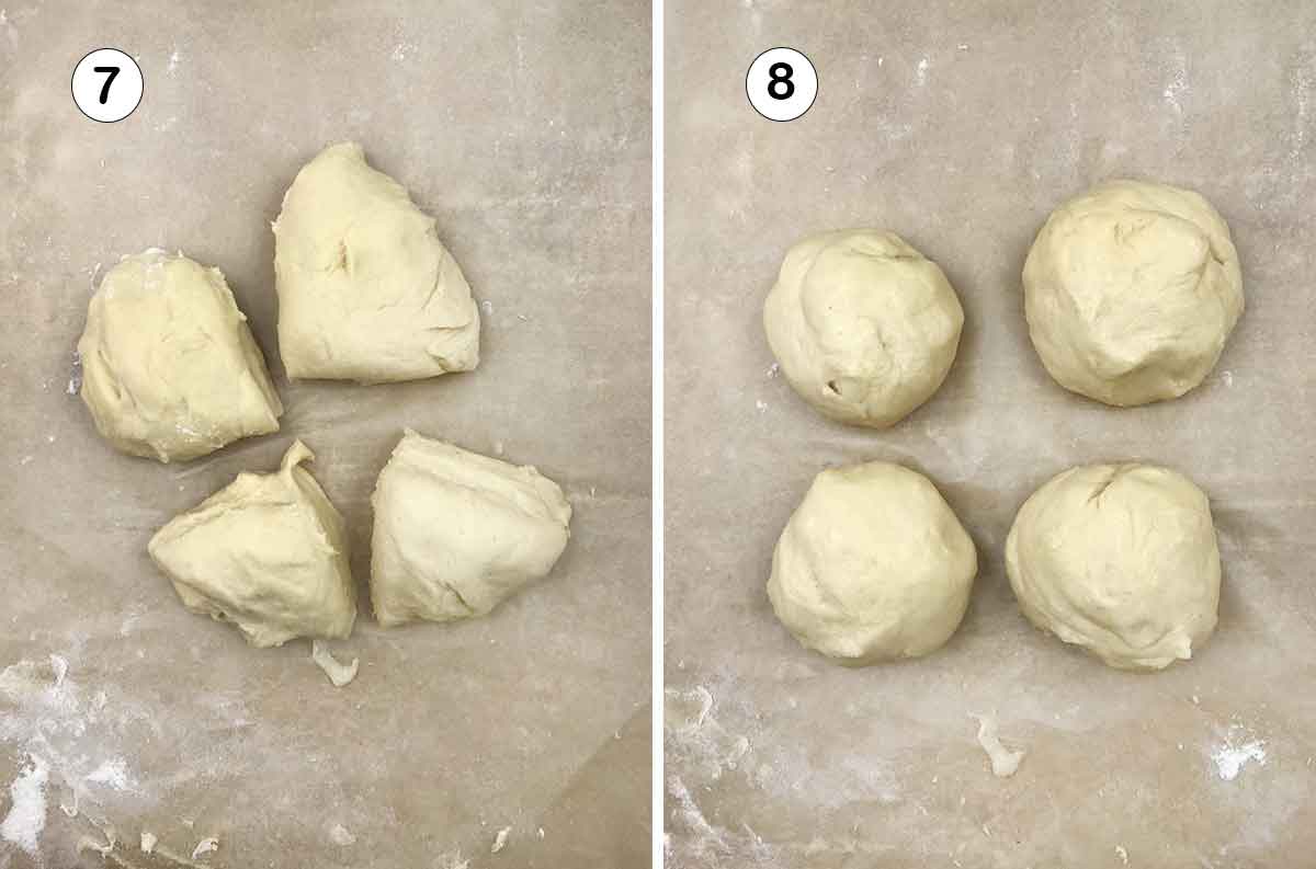 Divide the dough into four quarters. Roll each quarter into a ball.