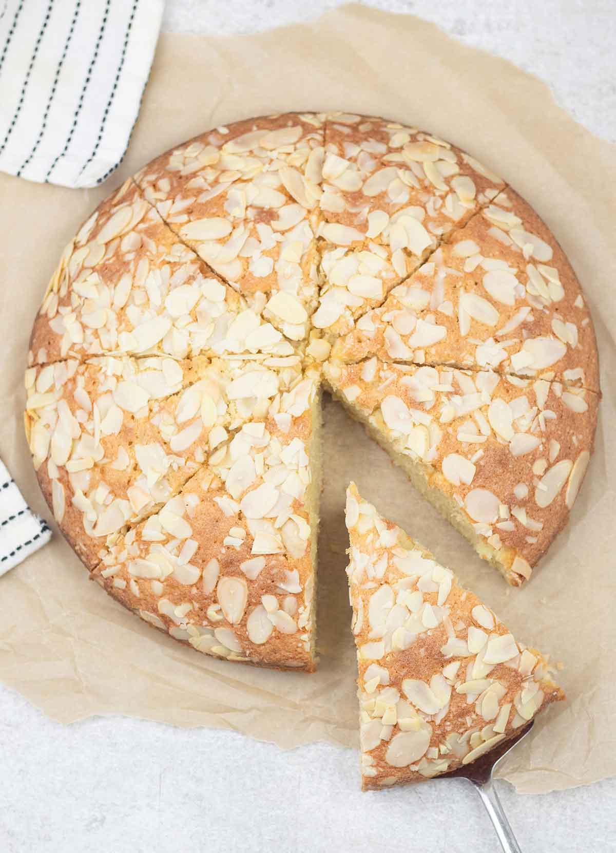 Cut the Italian almond cake into individual slices.