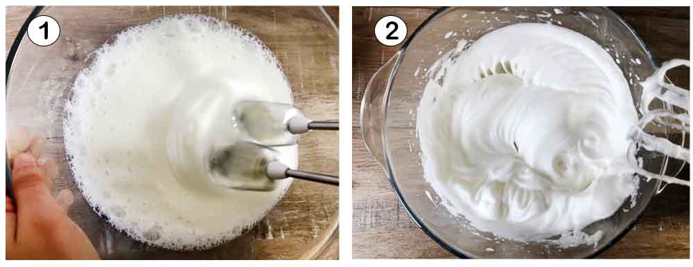 Beat egg whites and cream of tart until fluffy.