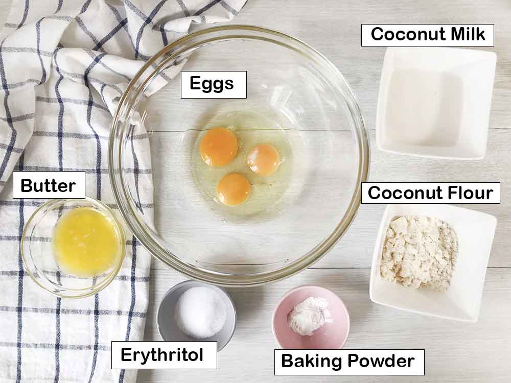 Ingredients needed for making sugar-free pancakes.