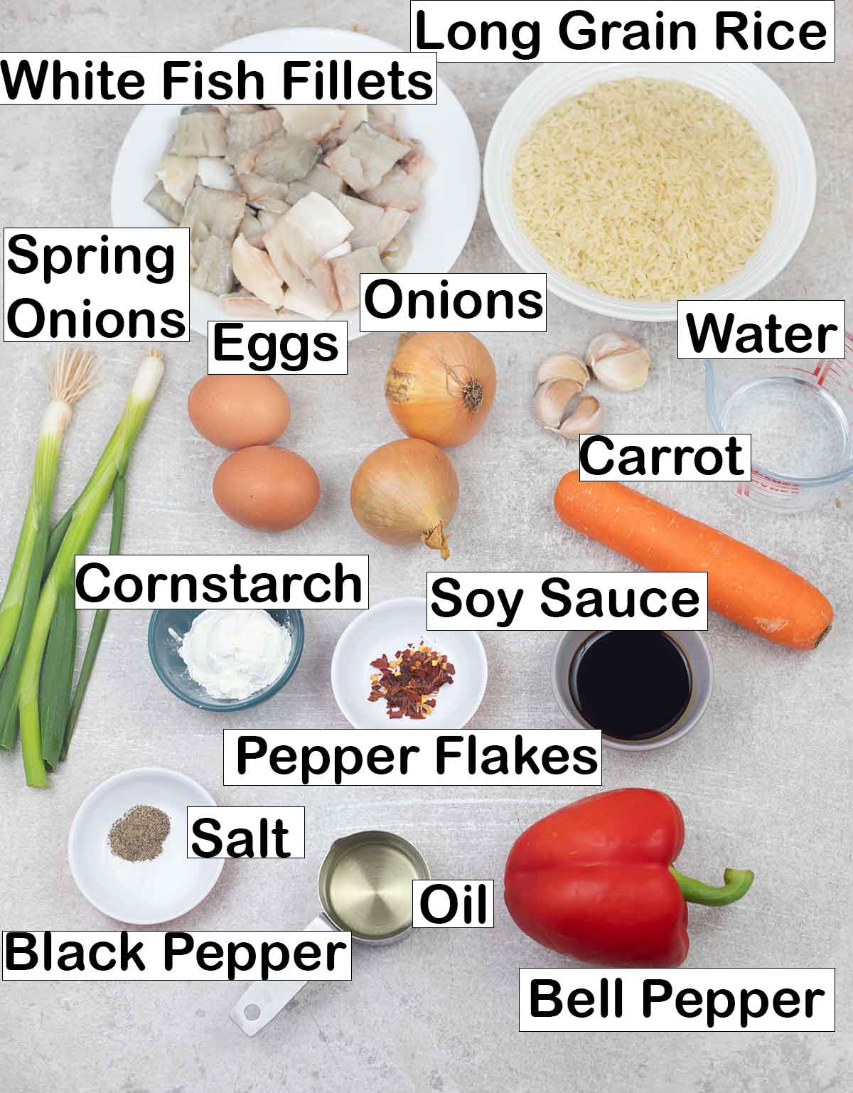 All the ingredients needed for making the recipe.