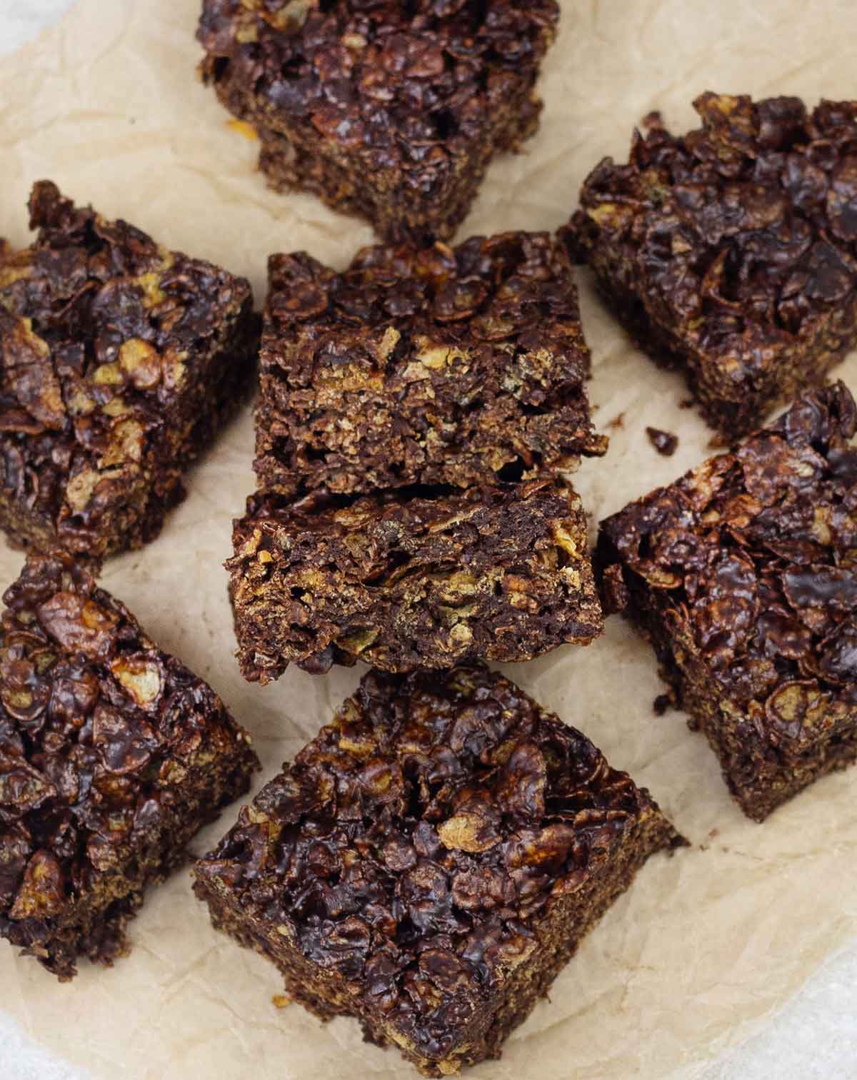 Chocolate Cracknell from the top and the side showing the cornflakes.