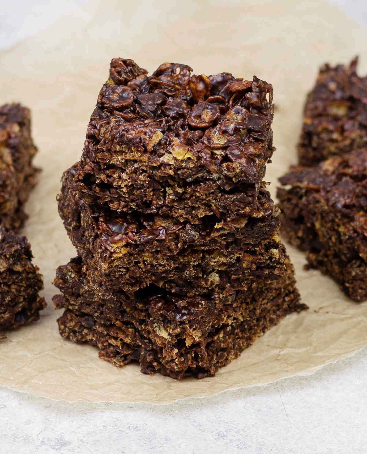 Chocolate Cracknell slices on top of each others.