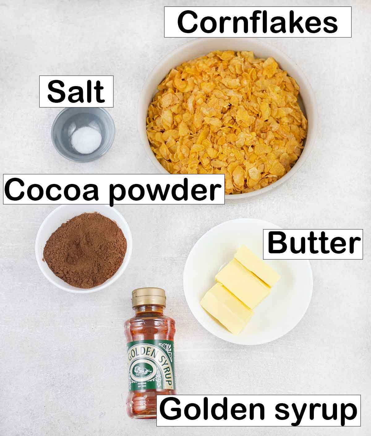 Labeled ingredients for the chocolate Cracknell recipe.