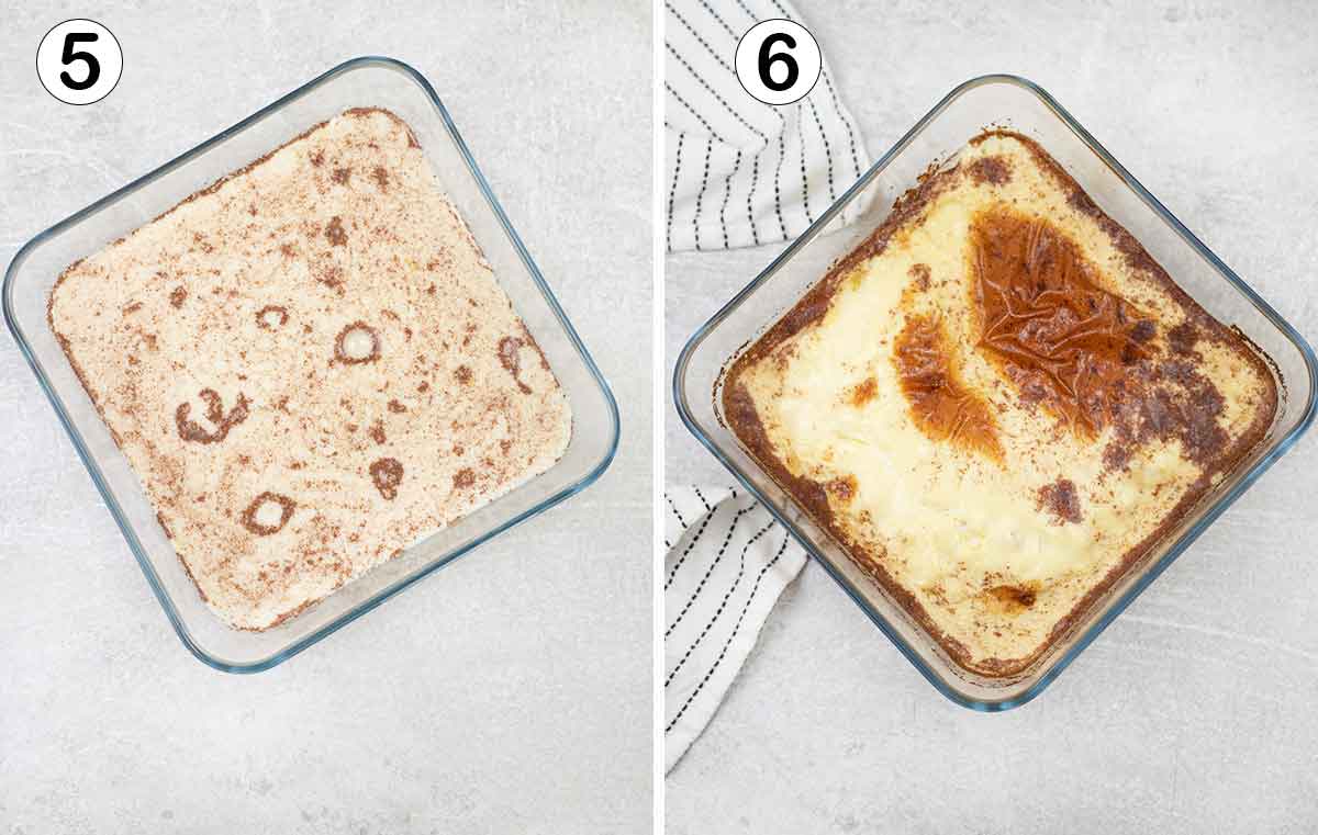 transfer it to the baking pan and bake until the top is golden brown.