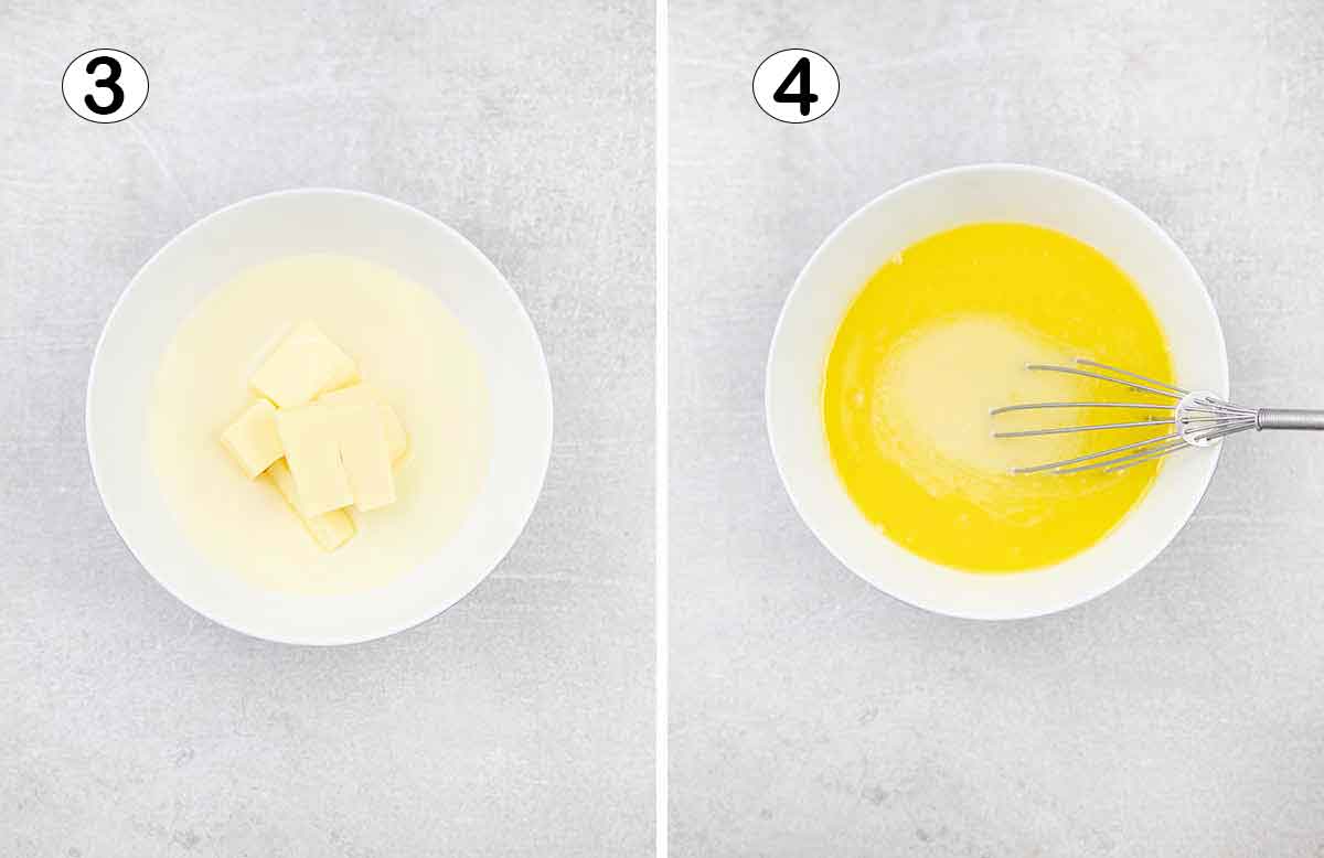 Microwave butter and condensed milk until the butter is melted.