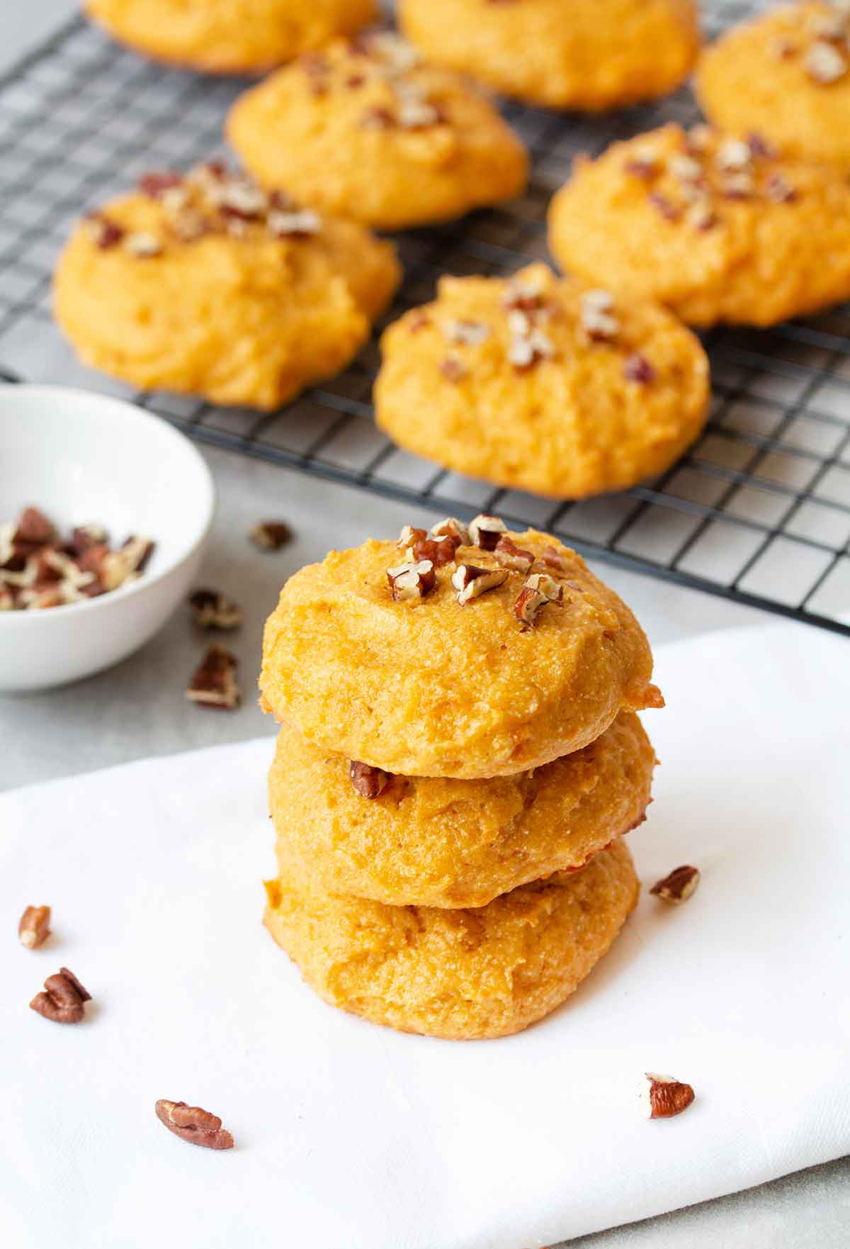 Sweet potato cookies on top of each others.