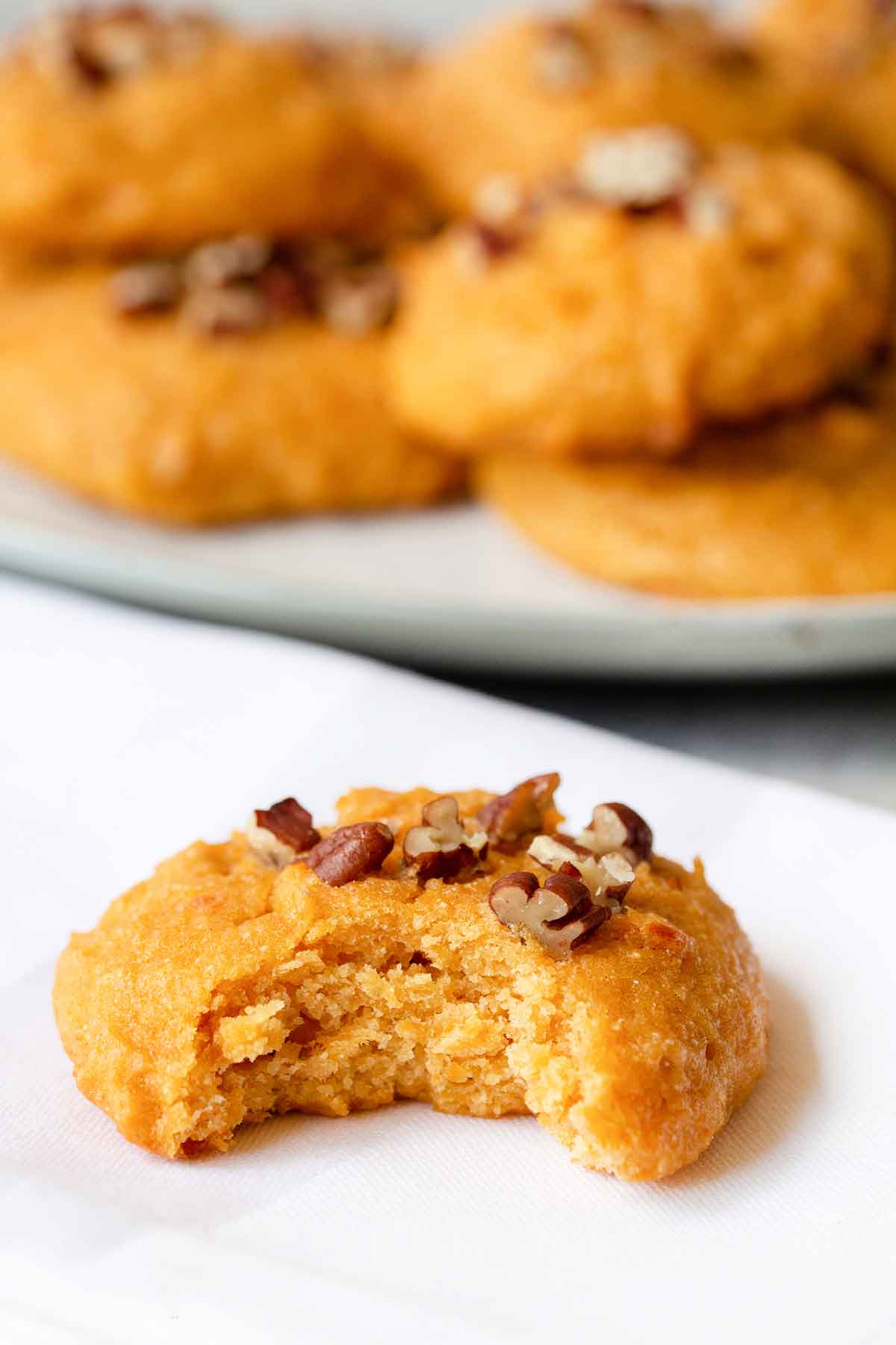 A bite from one of the sweet potato cookies.