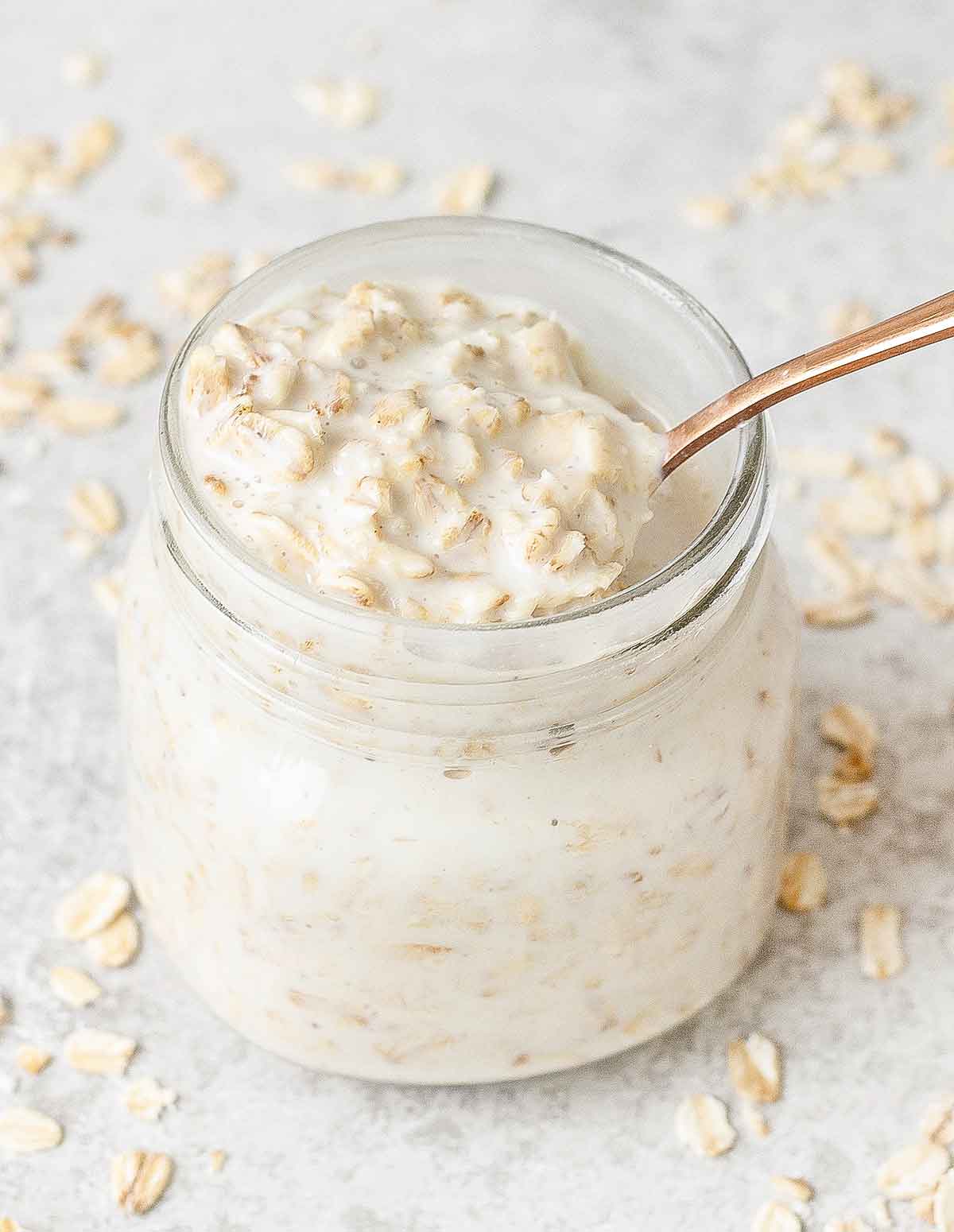 A spoonful of basic overnight oats.