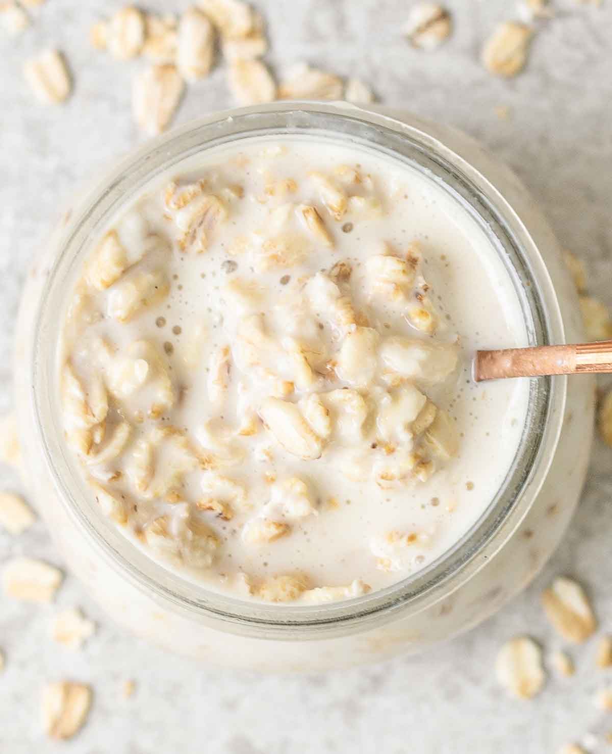 basic overnight oats made with rolled oats.