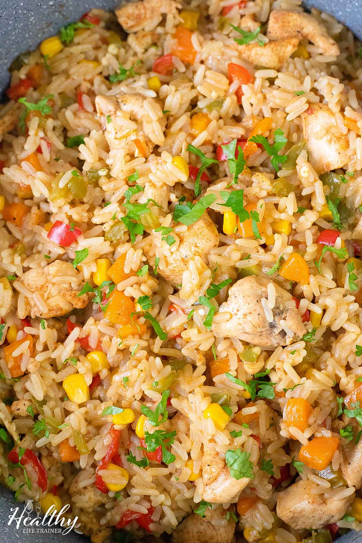 chicken breast and rice made with rice, chicken and lots of veggies with a hint of Asian flavours.