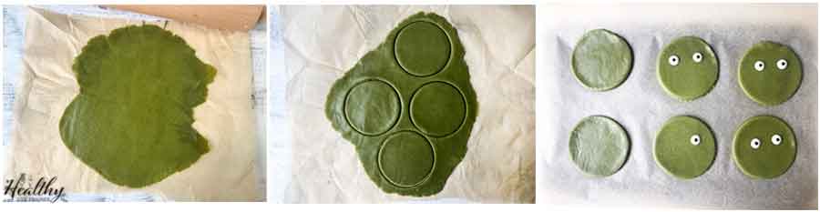 steps of shaping and decorating the cookies.