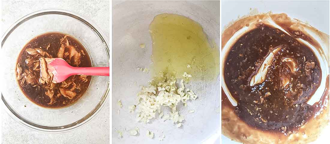 Steps of making the peanut butter sauce for the pasta.